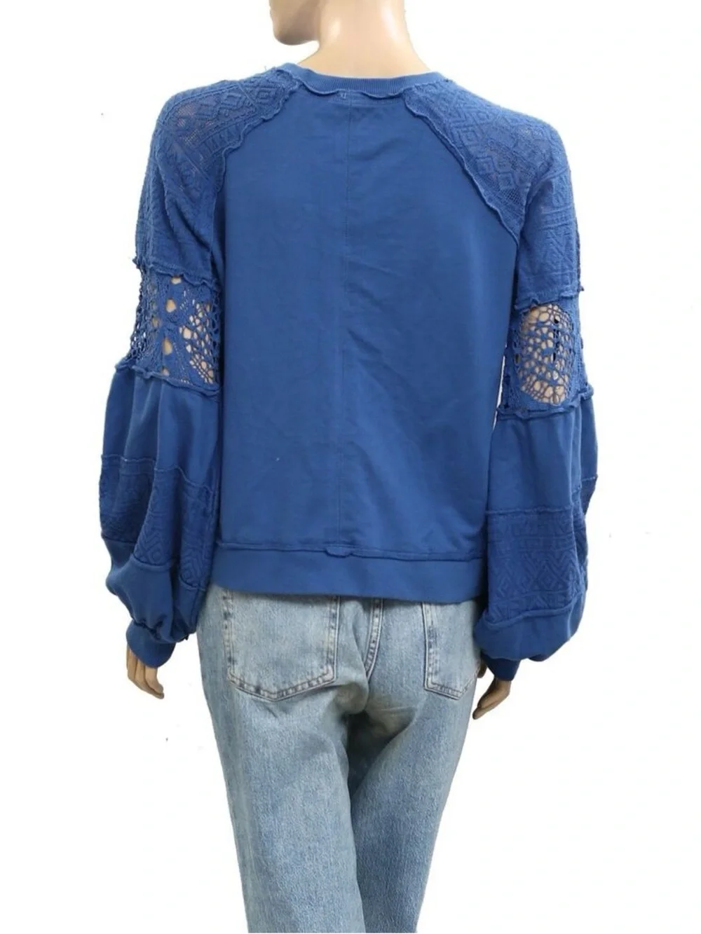 Nwot Anthropologie Teal Lace-Trim Long Sleeve Pullover
